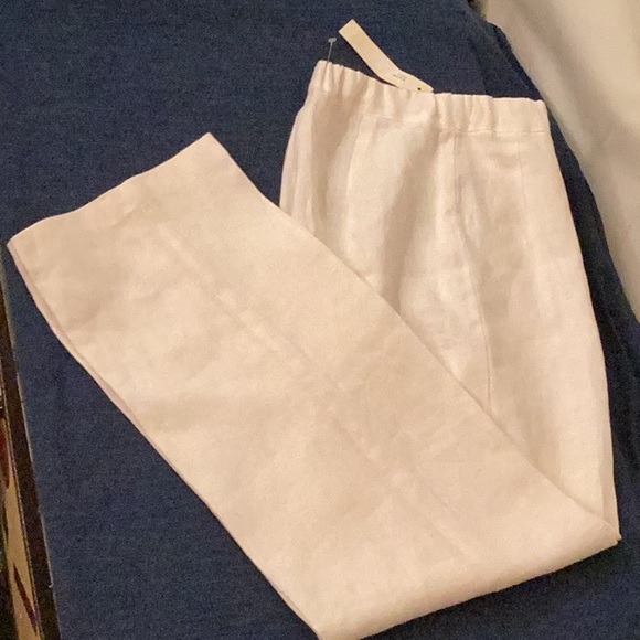 NWT LISBETH white elastic waist band flat front linen pants # S. - Picture 2 of 11